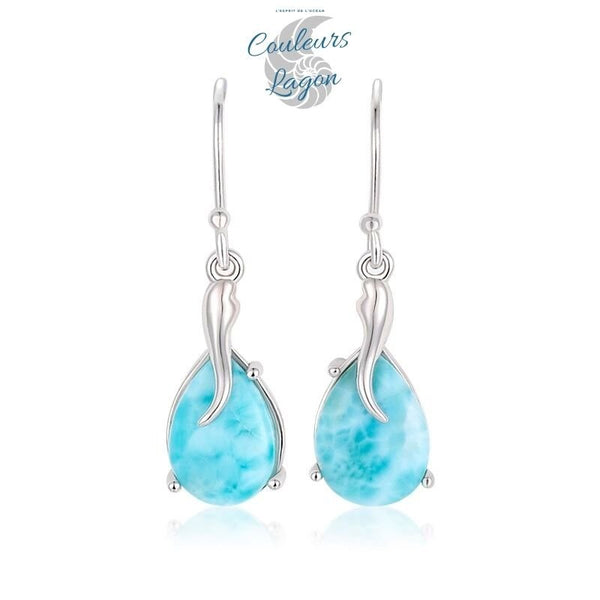Boucles d'Oreilles Goutte d'Eau Argent Or Larimar - Couleurs Lagon