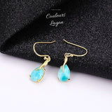 Boucles d'Oreilles Goutte d'Eau Argent Or Larimar - Couleurs Lagon