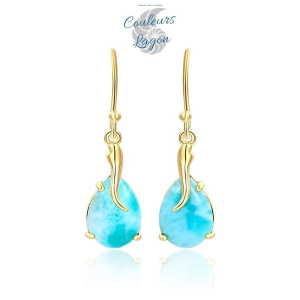 Boucles d'Oreilles Goutte d'Eau Argent Or Larimar - Couleurs Lagon