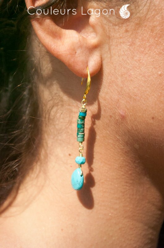 Boucles d'oreilles goutte d'eau en pierre naturelle Régalite Bleu –  COULEURS LAGON