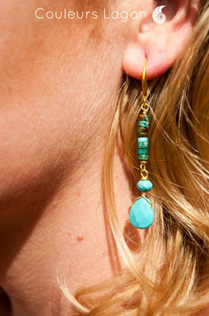 Boucles d'oreilles Goutte d'Eau Bleu Océan - Couleurs Lagon