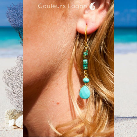 Boucles d'oreilles Goutte d'Eau Bleu Océan - Couleurs Lagon