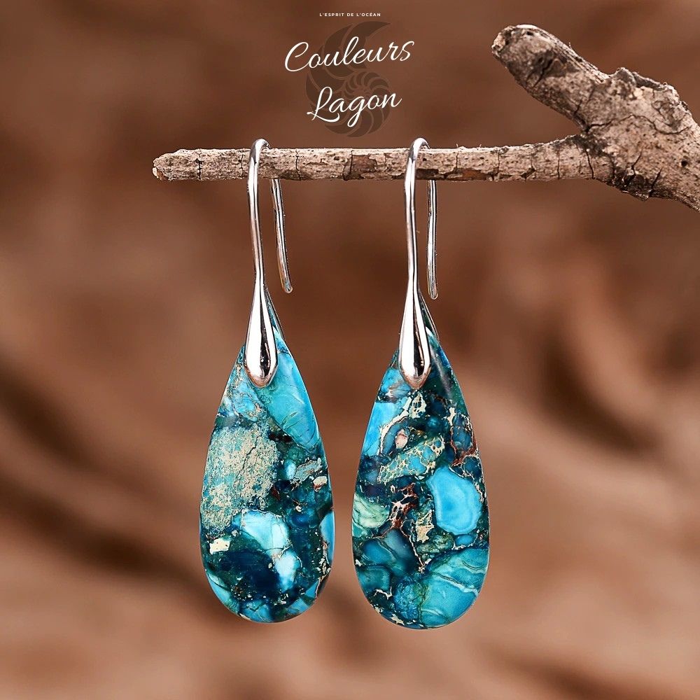 Boucles d'oreilles goutte d'eau en pierre naturelle Régalite Bleu ...