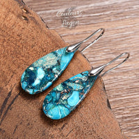 Boucles d'oreilles goutte d'eau en pierre naturelle Régalite Bleu - Couleurs Lagon