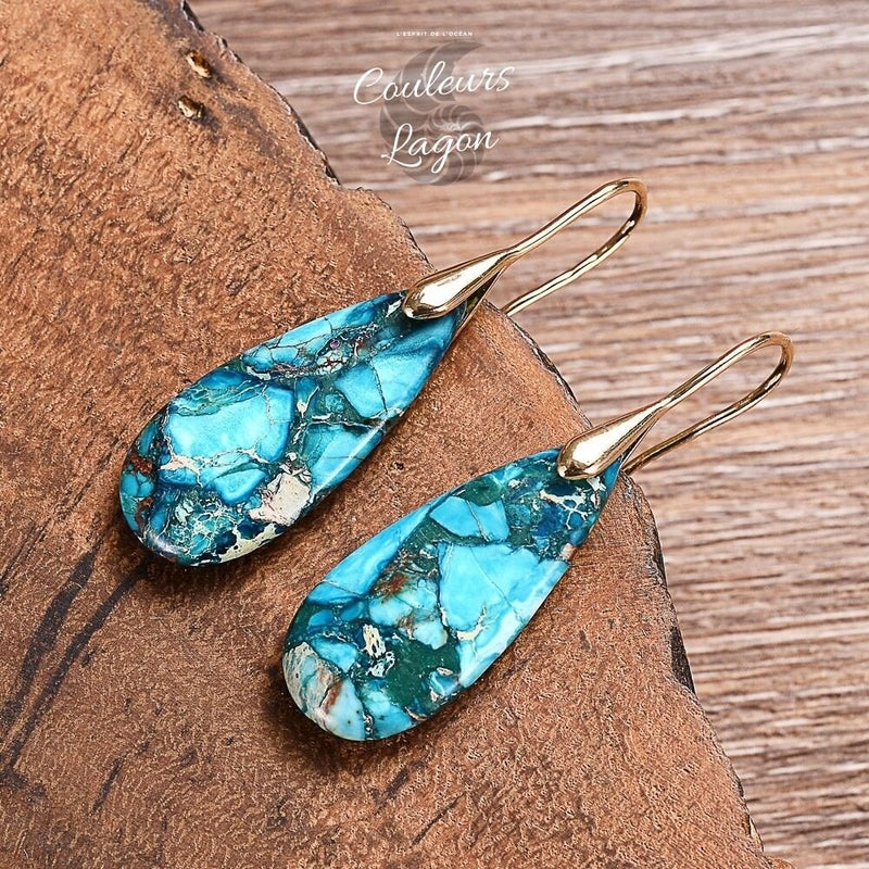 Boucles d'oreilles goutte d'eau en pierre naturelle Régalite Bleu ...