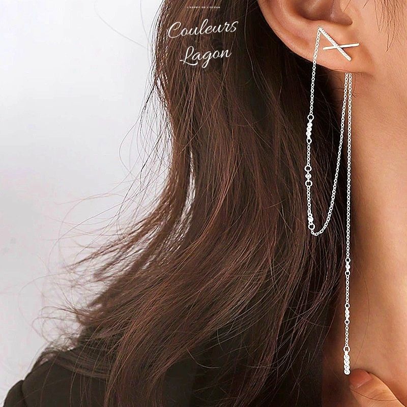 Boucles d'oreilles longues s925 zircon - Couleurs Lagon