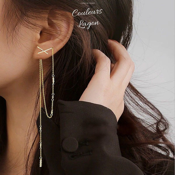 Boucles d'oreilles longues argent femme 925 zircon - Couleurs Lagon, vue principale