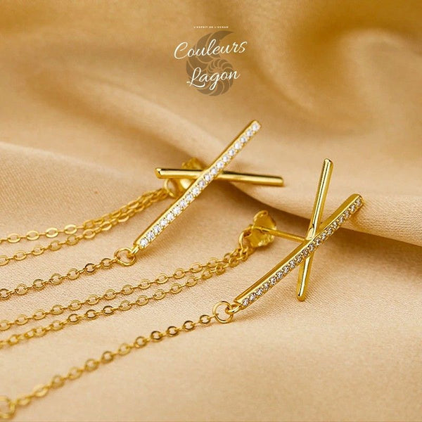 Boucles d'oreilles longues s925 zircon - Couleurs Lagon
