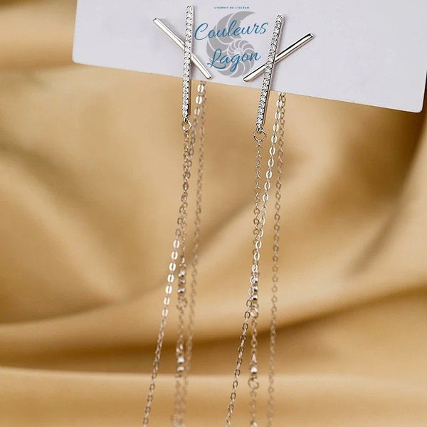 Boucles d'oreilles longues argent femme - packaging Couleurs Lagon