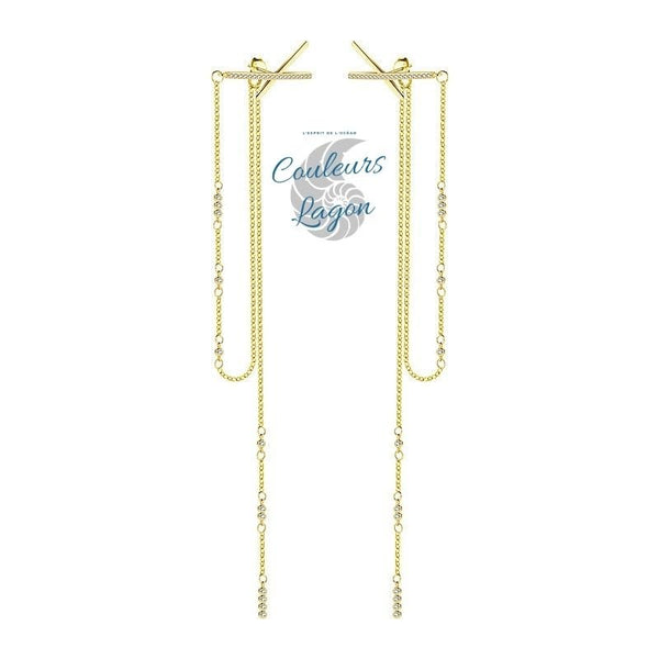 Boucles d'oreilles longues s925 zircon - Couleurs Lagon