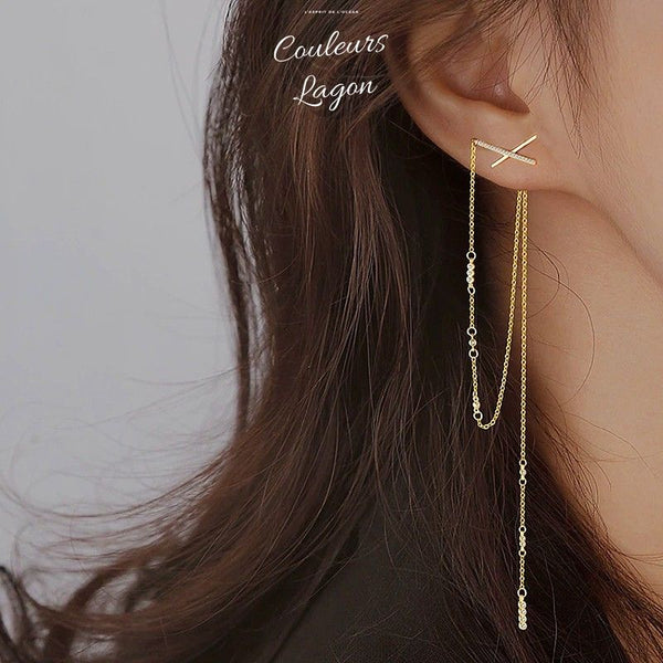 Boucles d'oreilles argent 925 zircon Couleurs Lagon - vue d'ensemble argent et or