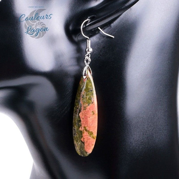 Boucles d'oreilles pierres naturelles goutte d'eau a facettes - Couleurs Lagon