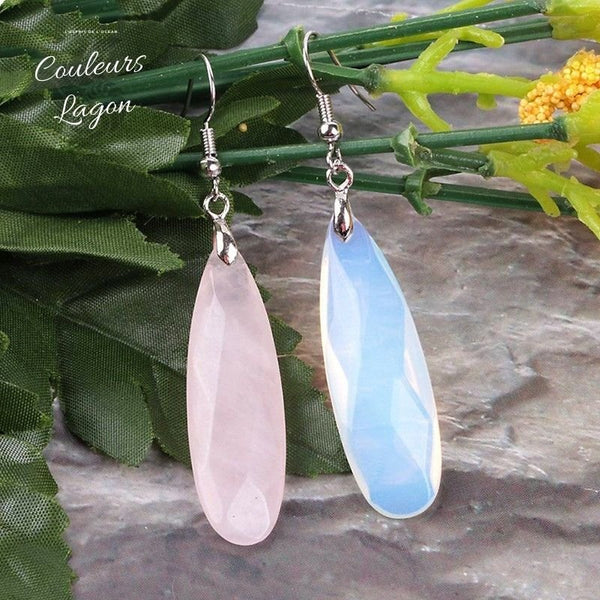 Boucles d'oreilles pierres naturelles goutte d'eau a facettes - Couleurs Lagon