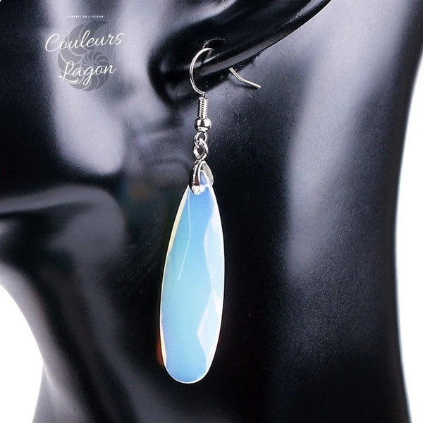Boucles d'oreilles pierres naturelles goutte d'eau a facettes - Couleurs Lagon