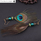 Bijoux plumes de paon et agate bleu turquoise faits main — Couleurs Lagon