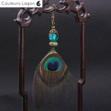 Boucles d'oreilles plumes longues 13,5 cm — pierres naturelles Couleurs Lagon