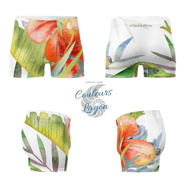 Boxers Caleçon Homme Floral PF12 Blanc Hibiscus - Couleurs Lagon