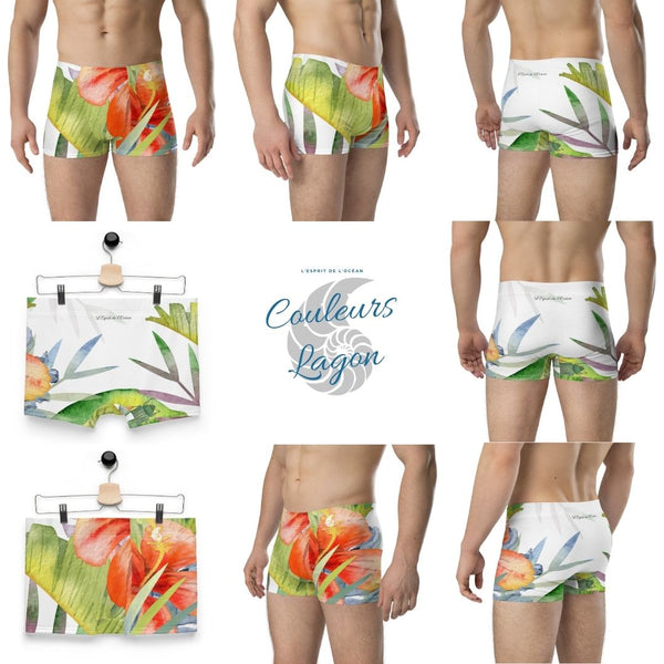 Boxers Caleçon Homme Floral PF12 Blanc Hibiscus - Couleurs Lagon