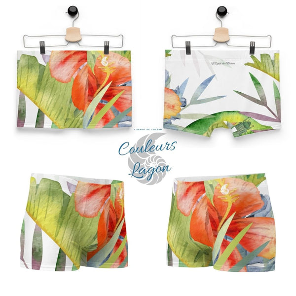 Boxers Caleçon Homme Floral PF12 Blanc Hibiscus - Couleurs Lagon