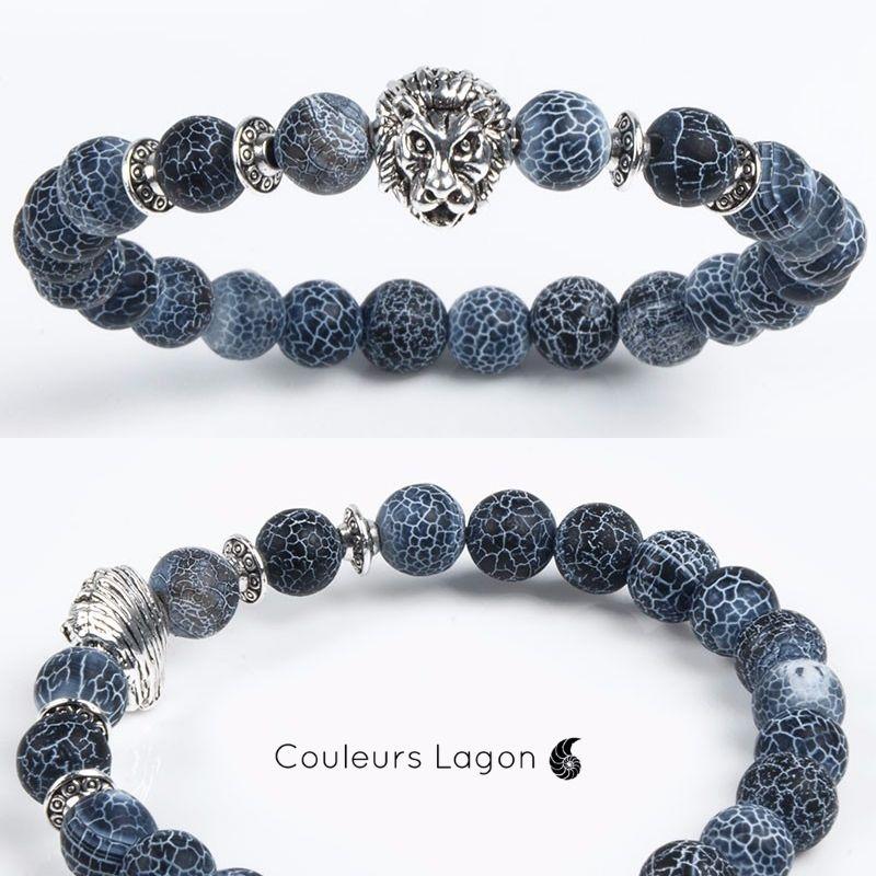 Bracelet Animaux Agates Onyx Dragon Bleu Nuit - Couleurs Lagon