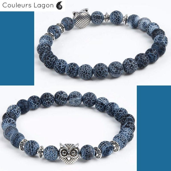 Bracelet Animaux Agates Onyx Dragon Bleu Nuit - Couleurs Lagon
