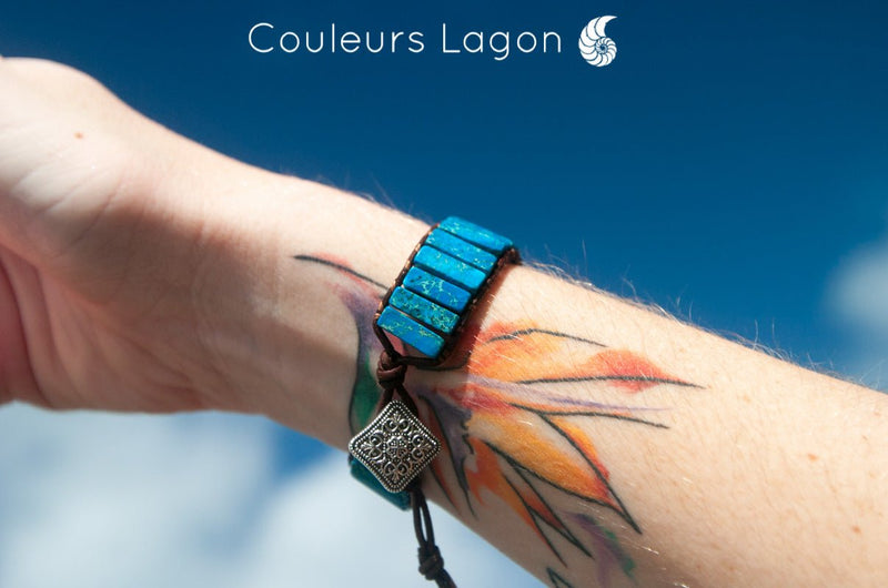 Bracelet homme double tour en cuir et nylon tressé bleu marine et hameçon  en Argent massif