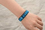Bracelet Bleu Outremer Gouadeloupe Cuir et Pierres Naturelles Océan - Couleurs Lagon