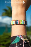 Bracelet Chakra Cuir & Pierres Naturelles Océan - Couleurs Lagon - jeu de couleurs poignet