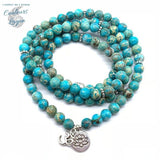 Bracelet Collier Mala OM Perles Bleu Lagon - Couleurs Lagon