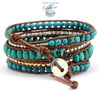 Bracelet Cuir Or - Argent & Pierre Naturelle Turquoise - Couleurs Lagon