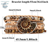 Bracelet Cuir Pierre Naturelle Ammonite Nautile Oeil De Tigre - Couleurs Lagon