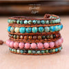 Bracelet Cuir & Pierre Naturelle Rose et Turquoise - Couleurs Lagon