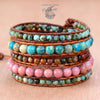 Bracelet Cuir & Pierre Naturelle Rose et Turquoise - Couleurs Lagon