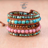 Bracelet Cuir & Pierre Naturelle Rose et Turquoise - Couleurs Lagon