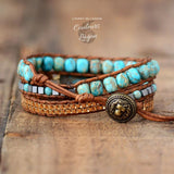 Bracelet Cuir & Pierre Naturelle Turquoise - Couleurs Lagon