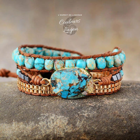 Bracelet Cuir & Pierre Naturelle Turquoise - Couleurs Lagon