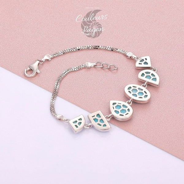 dos et détails chaine et attache réglable -Bracelet de Charme Argent s925 et Larimar - Couleurs Lagon