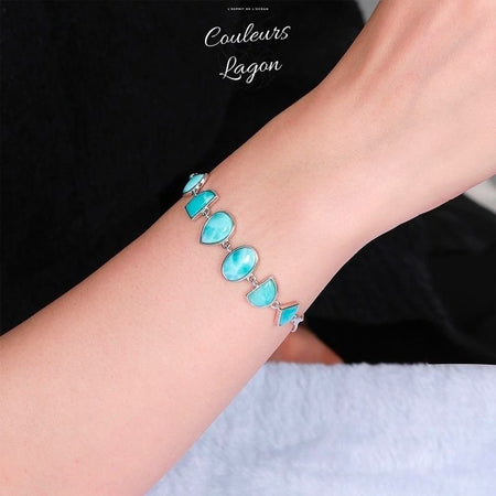 sur poignet - Bracelet de Charme Argent s925 et Larimar - Couleurs Lagon