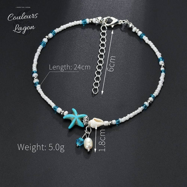 Bracelet de cheville Coquillage et Etoile de mer Couleurs Lagon - Couleurs Lagon