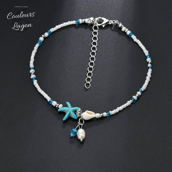 Bracelet de cheville Coquillage et Etoile de mer Couleurs Lagon - Couleurs Lagon