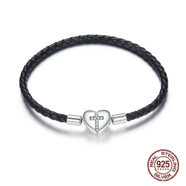 coeur avec croix en zircon - Bracelet de Luxe en Argent 925 Certifié - Couleurs Lagon