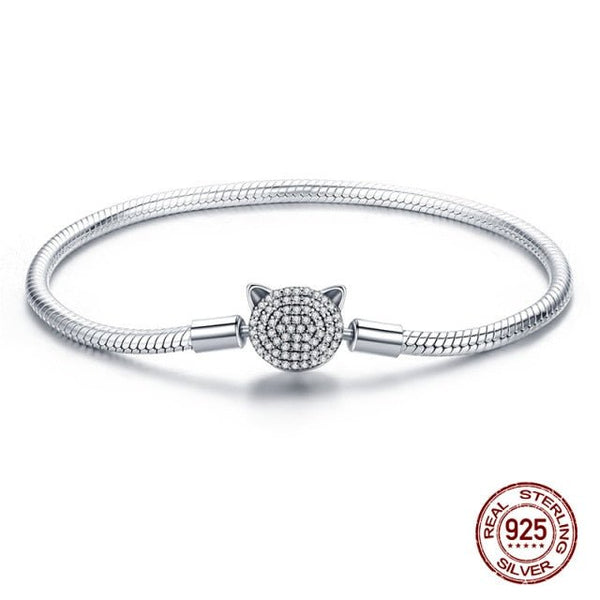 tête de chat en zircon - Bracelet de Luxe en Argent 925 Certifié - Couleurs Lagon