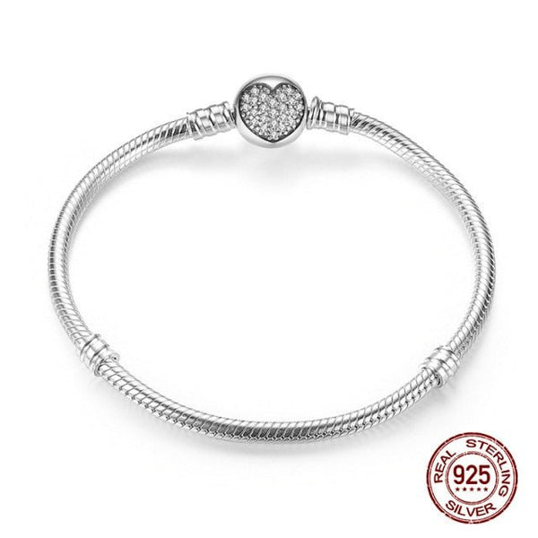 boule avec coeur en zircon - Bracelet de Luxe en Argent 925 Certifié - Couleurs Lagon