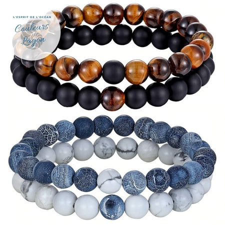 Bracelet Distance Couple Yoga en pierre naturelle - Couleurs Lagon