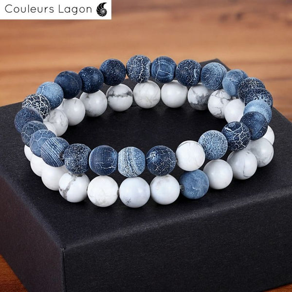 Bracelet Distance Couple Yoga en pierre naturelle - Couleurs Lagon
