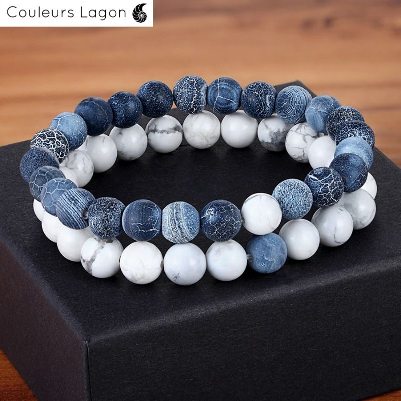 Bracelet perles naturelles style surfer, 4 couleurs, ajustable.