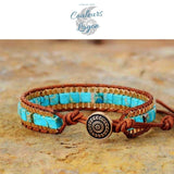 Bracelet en cuir de vachette tissé à la main turquoise naturel - Couleurs Lagon