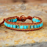 Bracelet en cuir de vachette tissé à la main turquoise naturel - Couleurs Lagon