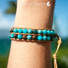 Bracelet En Cuir Et Pierre Bleu Naturel Véritable Diamètre 6mm Océan - Couleurs Lagon