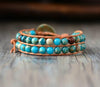 Bracelet En Cuir Et Pierre Bleu Naturel Véritable Diamètre 6mm Océan - Couleurs Lagon